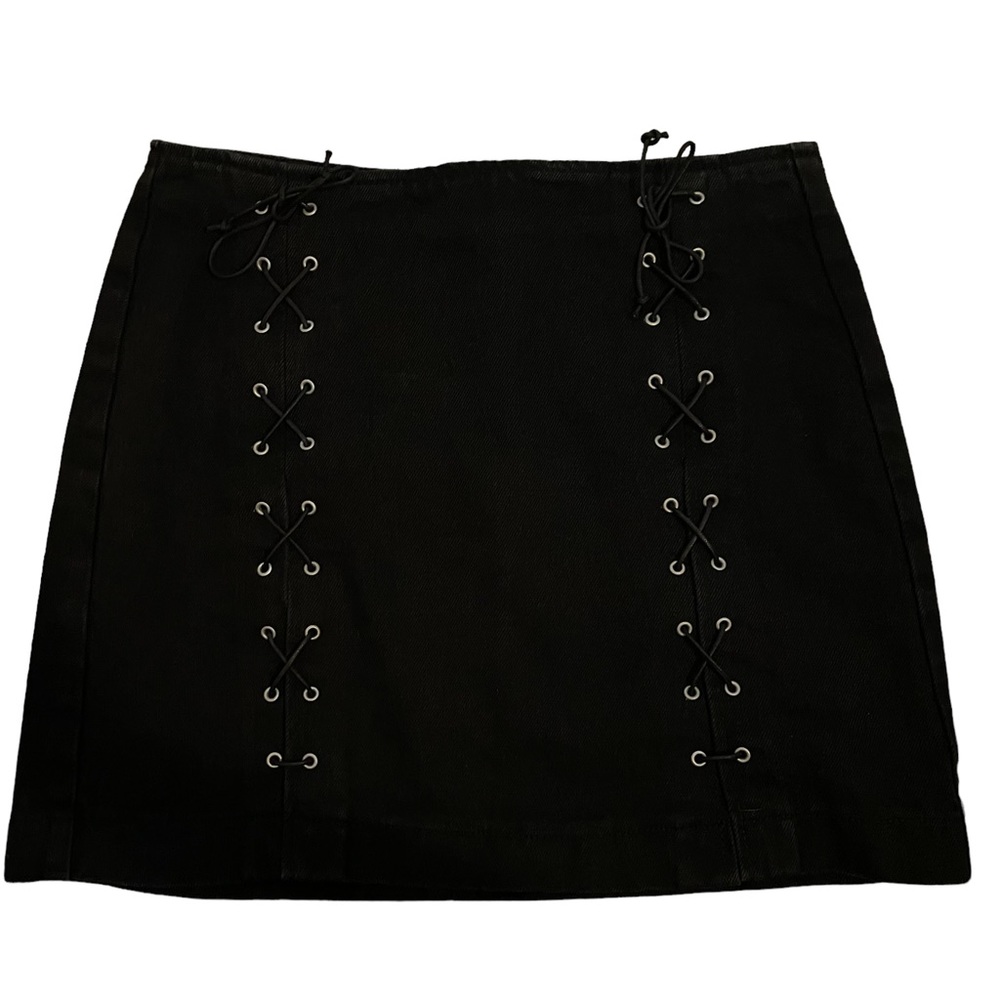 🔥TOPSHOP Moto Lace Up Denim Mini Skirt - Picture 3 of 9